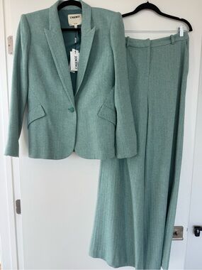 L'AGENCE Chamberlain Single-Breasted Wool-Blend Blazer with Wide-Leg Trousers